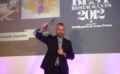 Alex Atala receiving his award in London