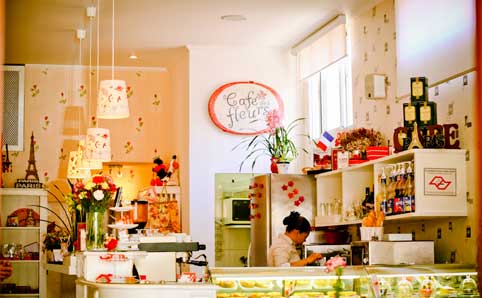 The interior of Café des Fleurs