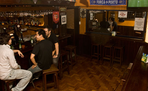 Enjoying a drink inside The Blue Pub