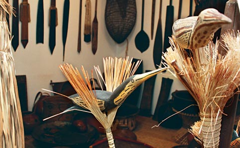 A wooden hummingbird at Casa do Amazonas